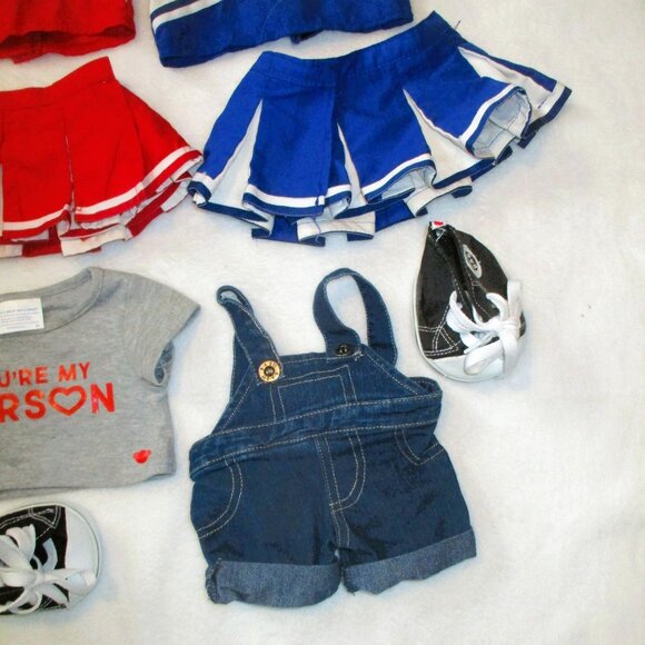 Build-A-Bear Lot of 8 -Cheerleader Outfits Your My Person Denim Romper Shoes - Picture 2 of 3